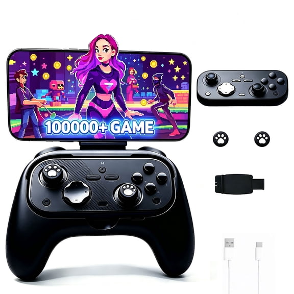TORYTALE Wireless Game Controller with 100,000+ Games & 11 Motion Sports Fun - APP -Based Phone Holder, Bluetooth (Black)