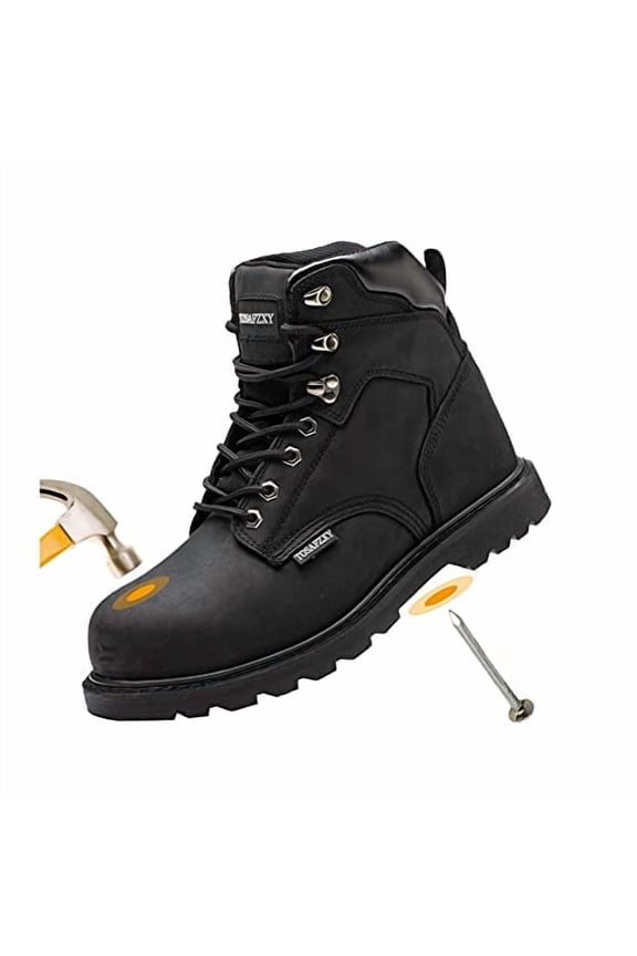 WORK SAFETY BOOTS MEN DURABLE CRAZY-HORSE LEATHER STEEL TOE - SIZE 11