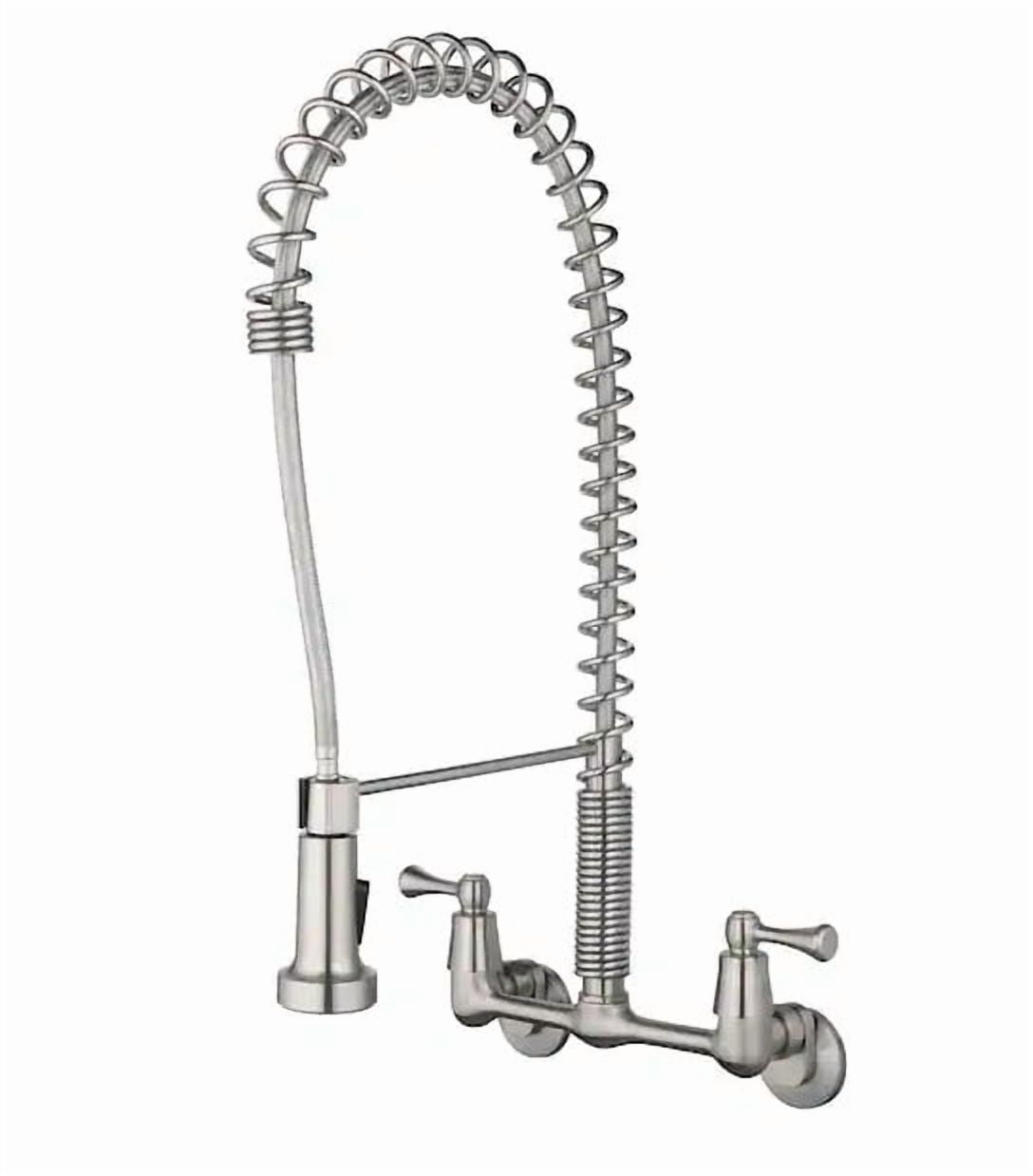 TOSCA 2-Handle Wall-Mount Kitchen Faucet with Pull-Down Sprayer, 22" Height, 8" Spread, Stainless Steel Finish (255-K821-SS-T)