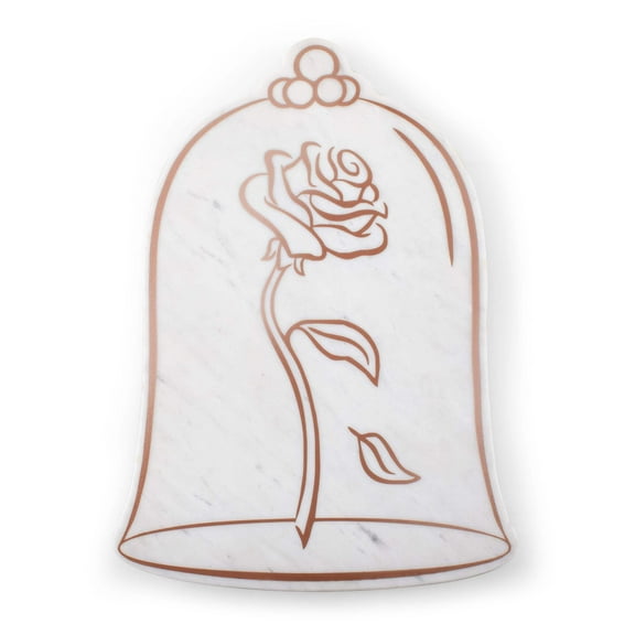 TOSCANA Disney Beauty and the Beast - Marble Serving Stone, White Marble with Rose Gold Accents