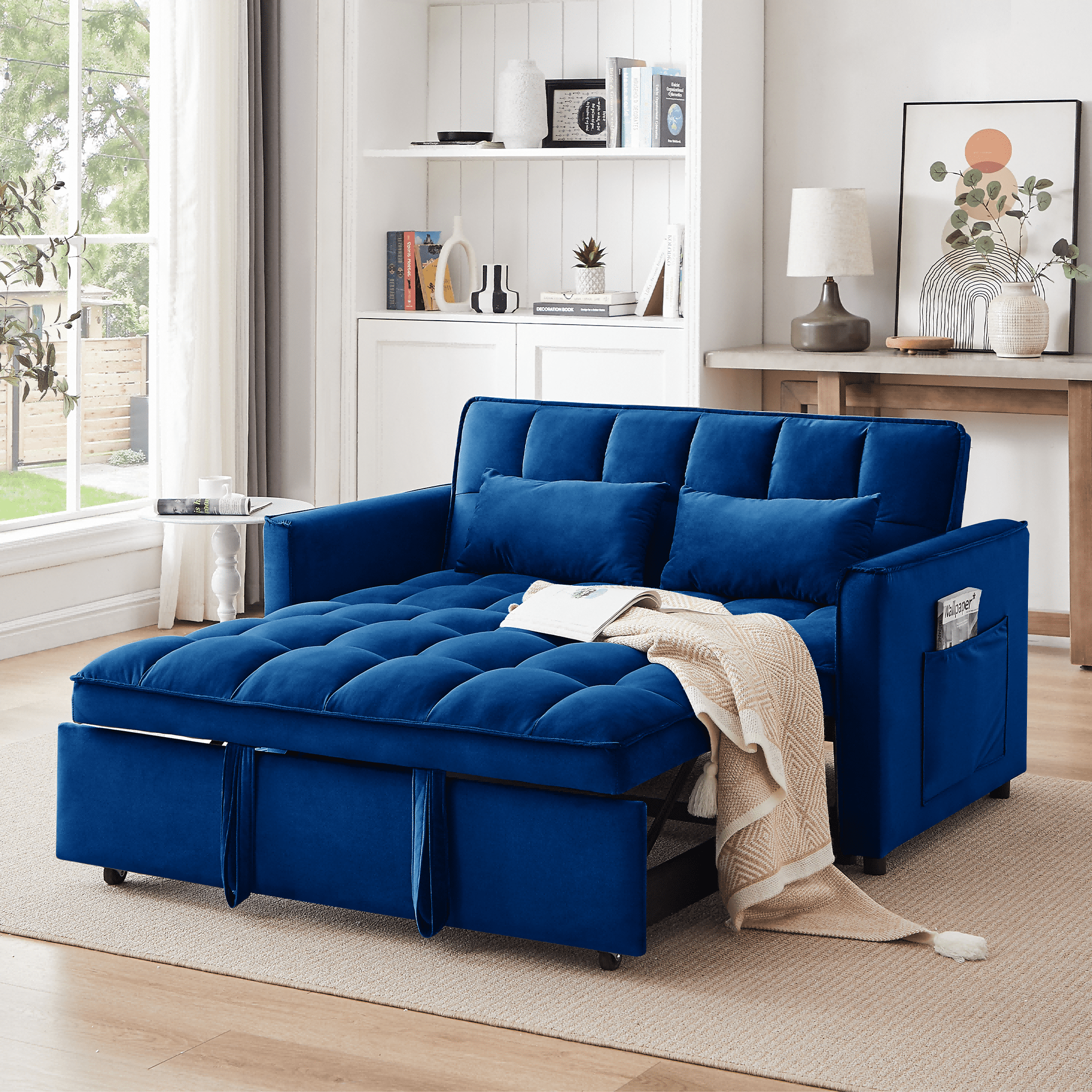 TOSEE 55" Velvet Pull-Out Sofa Bed Convertible Sleeper Loveseat with ...