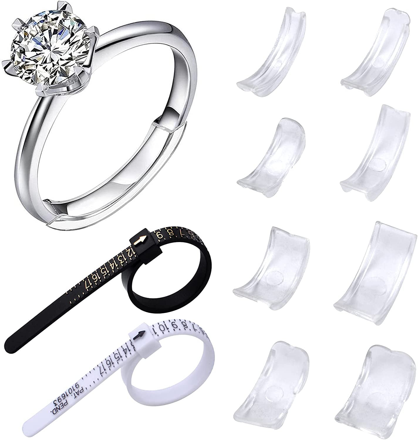 TOSEERY Multiple Size Invisible Jewelry Ring Size Adjuster & Guard includes Ring Guage Tool, Clear