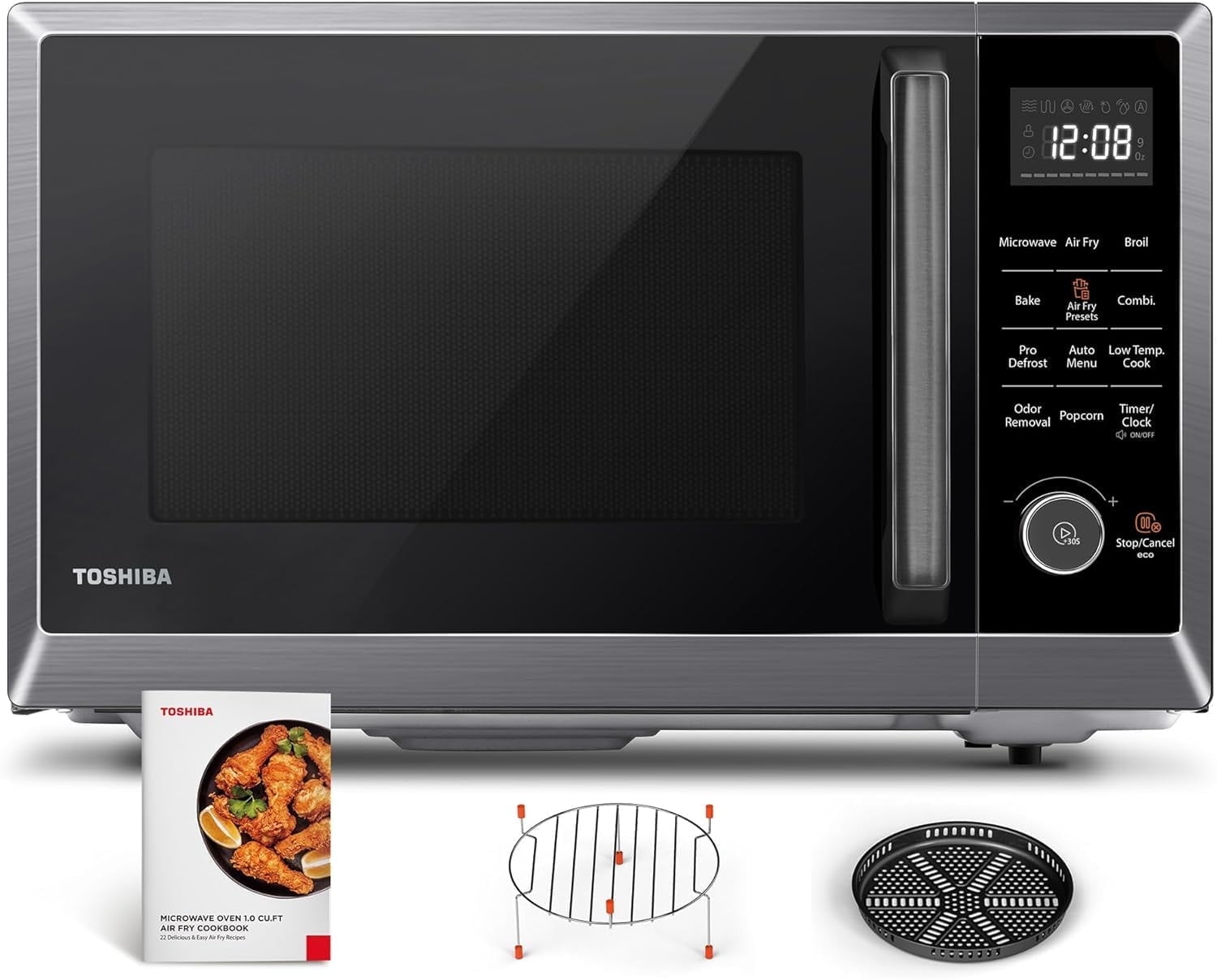 TOSHIBA 8-in-1 Countertop Microwave Oven with Air Fryer, Convection, Child-Lock, 1.0 Cu Ft, Black