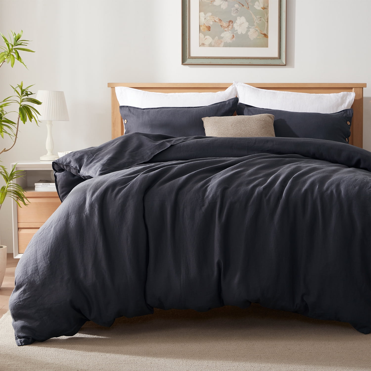 TOSMO 100% Linen Duvet Cover Set with Button Closure, 2 Pieces (1 Duvet Cover with 1 Pillowcases), Soft Breathable Durable Farmhouse Bedding