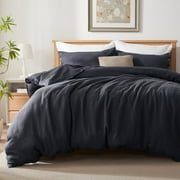 TOSMO 100% Linen Duvet Cover Set with Button Closure, 3 Pieces 1 Duvet Cover with 2 Pillowcases, Soft Breathable Durable Farmhouse Bedding