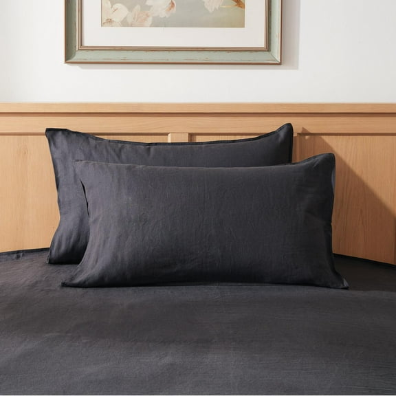 TOSMO 100% Linen Pillowcase Standard Size, Set of 2, Stone Washed Pillowcases Envelope Closure, Soft and Durable Pillow Cases, 20" X 26", Charcoal Grey