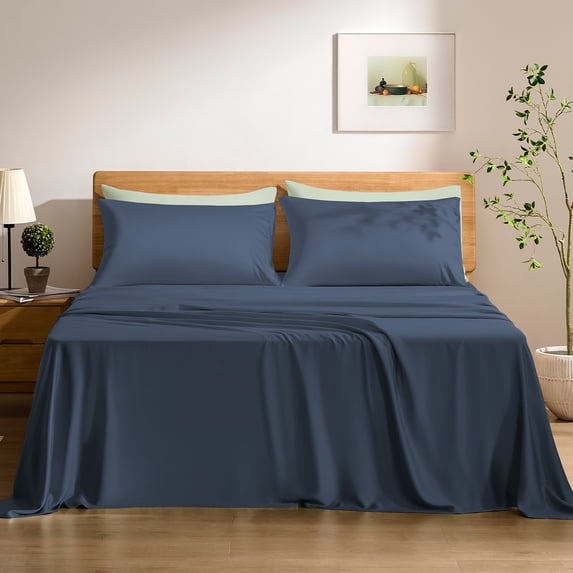TOSMO Luxury Sheet Set 4 Piece King Size - 100% Viscose Derived from Bamboo - 18” Extra Deep Pockets, Oeko-Tex Certified, Silky Soft, Cooling and Breathable