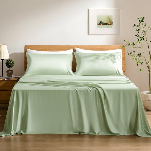 TOSMO Luxury Sheet Set 4 Piece Queen Size - 100% Viscose Derived from Bamboo - 18” Extra Deep Pockets, Oeko-Tex Certified, Silky Soft, Cooling and Breathable