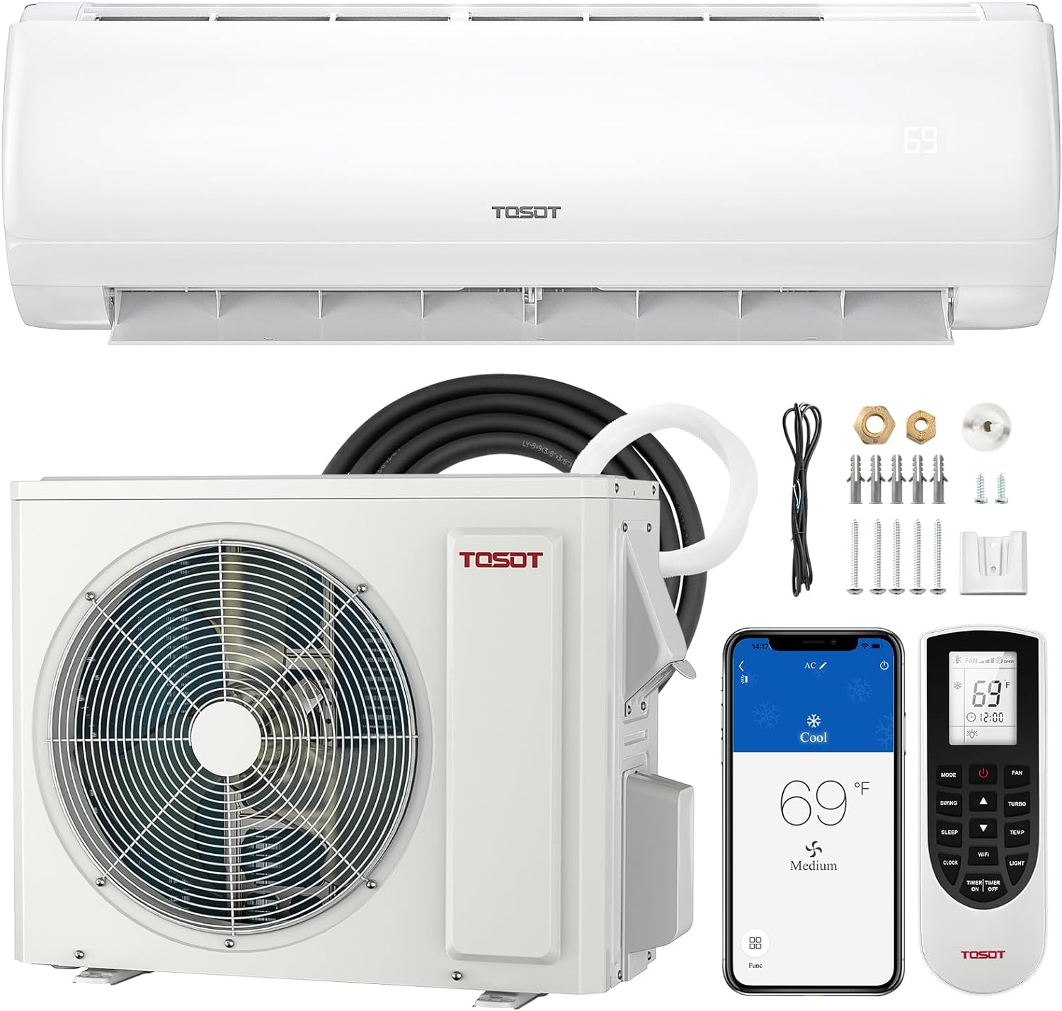 TOSOT 9,000 BTU MiniSplit Air Conditioner, Wifi Enabled Ductless