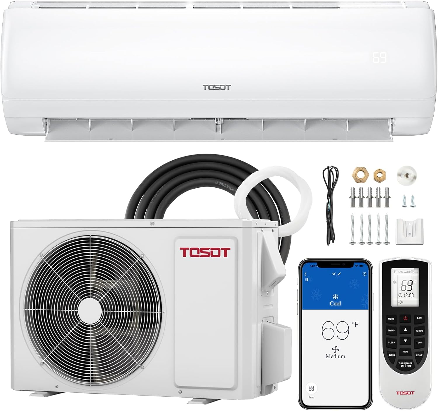 TOSOT 9,000 BTU MiniSplit Air Conditioner, Wifi Enabled Ductless