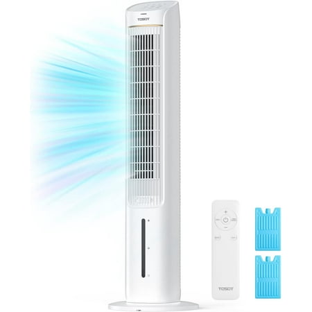 TOSOT Tower Fan Oscillating 80°, Cooling Fan with 2 Ice Packs, CFM 360m³/h, 3 Speed Quiet Fan with Remote Control, 7 Hours Timer, Humidifiers with Removable 4L Water Tank, Floor Fan for Home Bedroom