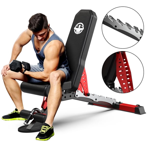 TOSSFD 1200LB Heavy Duty Adjustable Weight Bench for Home Gym -Flat/Incline/Decline, Dual Rail & C-Lock Safety, Wide Padding, Compact Strength Training Bench for Dumbbell Press, Bench Press