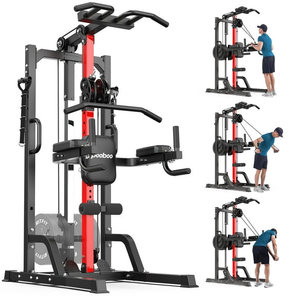 TOSSFD Home Gym Machine - High/Low Pulley System for Lat Pulldown, Row & Back Workout, with Leg Support | All-in-One Strength Training Equipment for Home Gym
