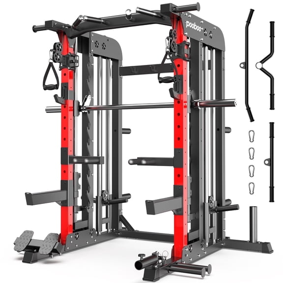 LNOW All-in-One Home Gym Workout Station: Smith Machine, Power Cage, Dual Pulley Cable Crossover – Full Body Exercise System