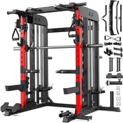 LNOW All-in-One Home Gym Workout Station: Smith Machine, Power Cage, Dual Pulley Cable Crossover – Full Body Exercise System