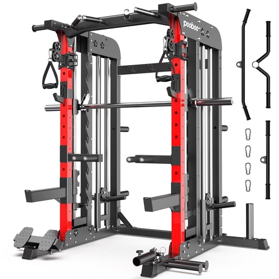 TOSSFD All-in-One Home Gym Workout Station: Smith Machine, Power Cage, Dual Pulley Cable Crossover – Full Body Exercise System