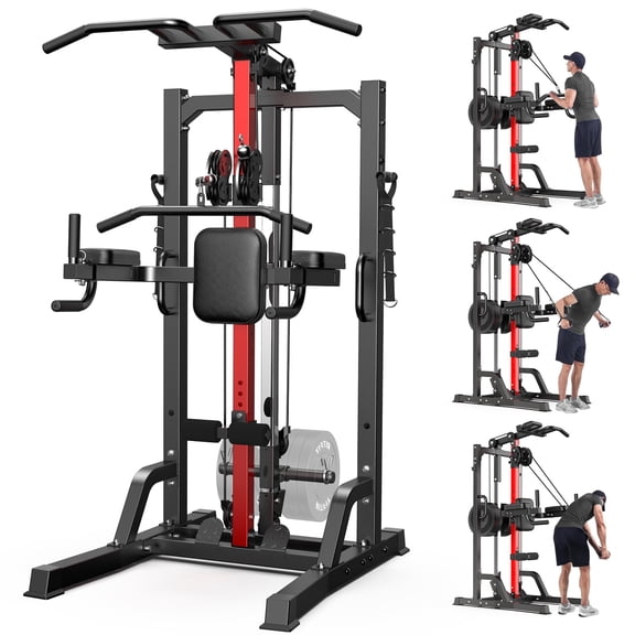 TOSSFD Home Gym Station, 6-in-1 LAT Pull Down & Row Cable Machine with High/Low Pulley, Leg Support | Back & Body Workout for Home Gym Training