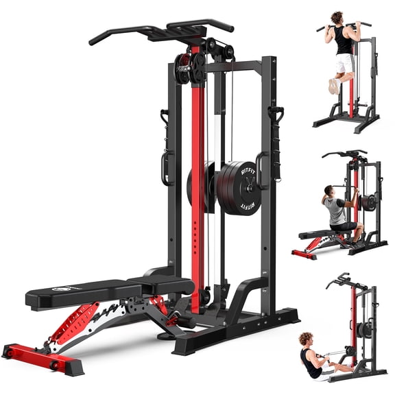 TOSSFD Home Gym Station,LAT Pull Down Machines,LAT Row Cable Machine,High & Low Pulley Stations with Weight Bench