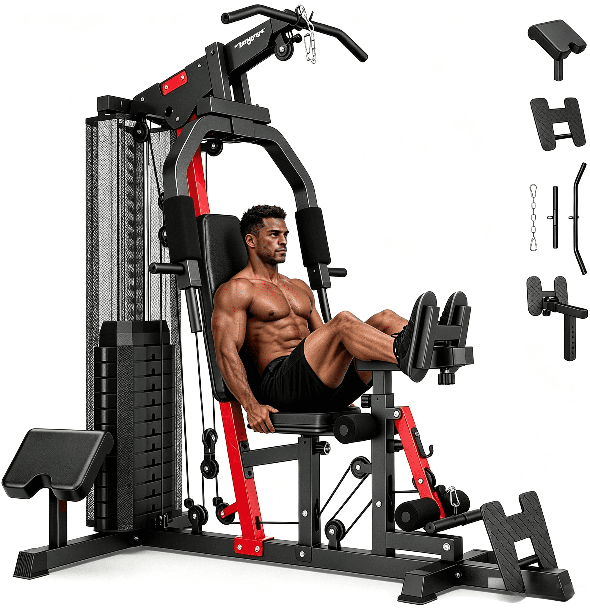 LNOW Home Gym Station, Workout Equipment with 148LBS Weight Stack, Leg Press And Preacher Curl Pad