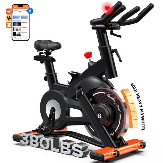 TOSSFD Magnetic Exercise Bike for Home Gym - 40 lbs Flywheel, 380 lbs Weight Capacity, Commercial Grade Indoor Cycling Bike, Stationary Bike with LCD Monitor & APP