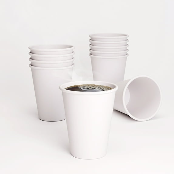 TOSSWARE GO 12oz Hot Cups - Set of 1000, food safe coffee cups, FDA-compliant recyclable paper cups, single wall cups for hot and cold drinks, disposable 12oz white party cups