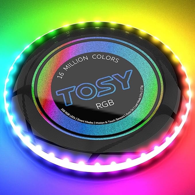 TOSY Flying Disc - 108 RGB Multicolor LEDs, Super Bright, Smart Modes, Christmas Stocking Stuffers Gift, Camping Toy for Kid/Teen/Adult, Auto Light Up, Rechargeable, Waterproof, 175g