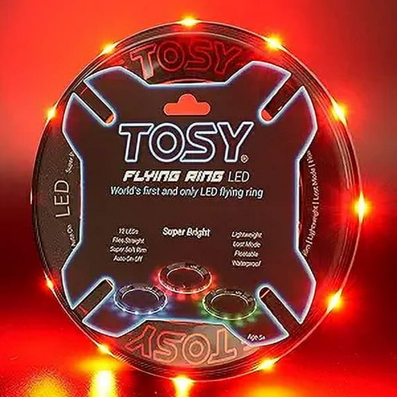 TOSY Flying Ring - 12 monocolor LEDs, Super Bright, Lost Mode, Auto Light Up, Christmas Stocking Stuffers Gift for Kid/Teen/Boy/Girl, Safe, Waterproof, Pool/Beach/Camping Toy (Red)