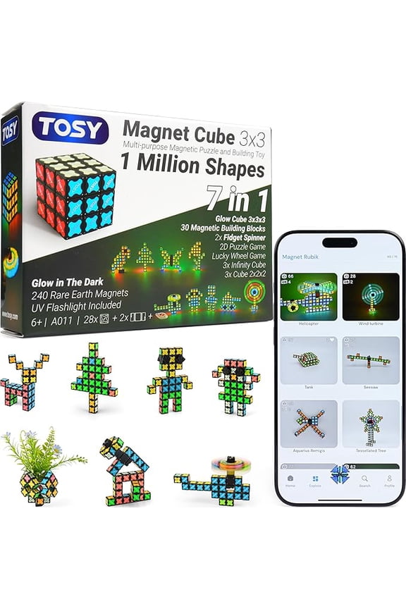Magnet Cube 3x3 - 30 Blocks, 240 Magnets, Multipurpose: Creative Building Blocks, Transformable Fidget Spinner, Puzzle/Infinity Cube, Christmas Stocking Stuffers Gift for Kids, Glowing STEM Toy