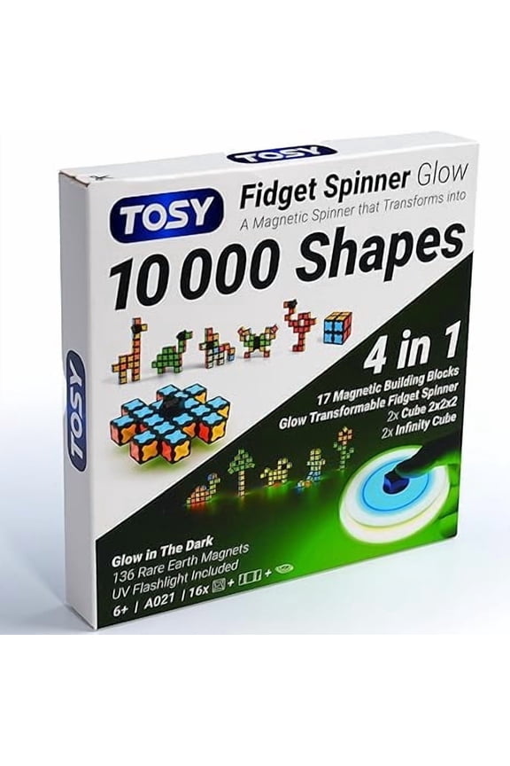 Magnet Fidget Spinner Glow - 16 blocks, 3in1 Toy: Transformable Fidget Spinner, Infinity/Puzzle Cube, Glowing, Christmas Stocking Stuffers Gift for Kids/Adults, STEM Sensory Stress Relief