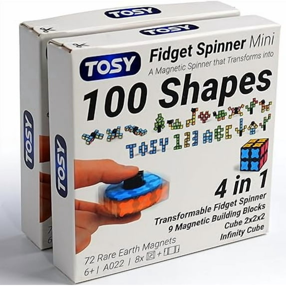 TOSY Magnet Fidget Spinner Mini - 8 blocks, 3in1 Toy: Transformable Fidget Spinner, Infinity/Puzzle Cube, Christmas Stocking Stuffers Gift for Kids/Adults, STEM Sensory Stress Relief Toy, 2-pack