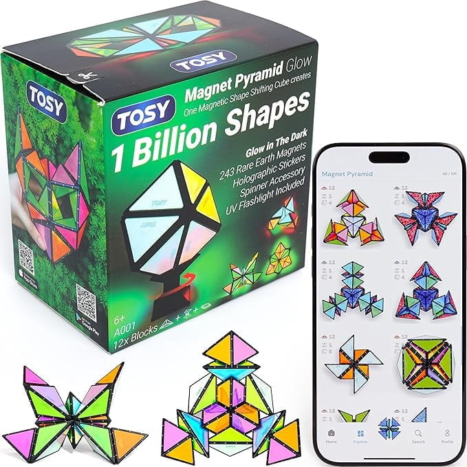 TOSY Magnet Cube 3x3 - 240 aimants, 30 Blocs, 7-en-1: Cube Puzzle, Blocs créatifs, Hand Spinner Transformable, Cube Infini, tuiles magnétiques, Lampe UV, Jouet STEM Phosphorescent, Lot de 2