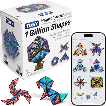 TOSY Magnet Pyramid Stone - 1 Cube Transforms into 1 Billion Shapes, 12 pieces, 243 Magnets, Christmas Stocking Stuffers Gift for kids, Creative Puzzle STEM Toy
