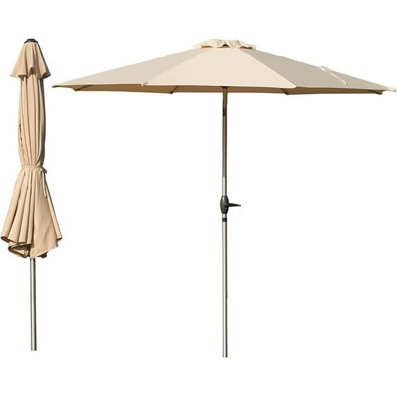 TOTAL 10FT Patio Umbrella Outdoor Market Umbrella with Silver Aluminum Pole, UV Resistant Canopy, Wind Vent, Tilt & Crank System, Perfect for Patio, Garden, Deck, Pool, Outdoor Dining, Beige