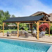 TOTAL 12 X 20 Hardtop Gazebo with Galvanized Steel Gable Roof and Wood Grain Aluminum Frame, Outdoor Permanent Gazebo Pavilion for Patio, Garden, Deck and Backyard