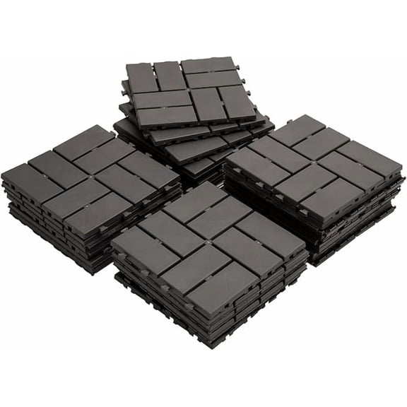 TOTAL 12" x 12" Plastic Interlocking Deck Tiles, 36 Pack, Waterproof Outdoor Flooring for Patio, Porch, Shed, Poolside, Garden & Backyard,Dark Gray