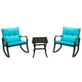 thumbnail image 1 of TOTAL 3 Piece Rocking Chair Patio Bistro Set Balcony Chairs Iron Conversation Sets Outdoor Furniture with Glass Coffee Table for Porch Poolside Lawn (Blue, Curved Armrest), 1 of 7