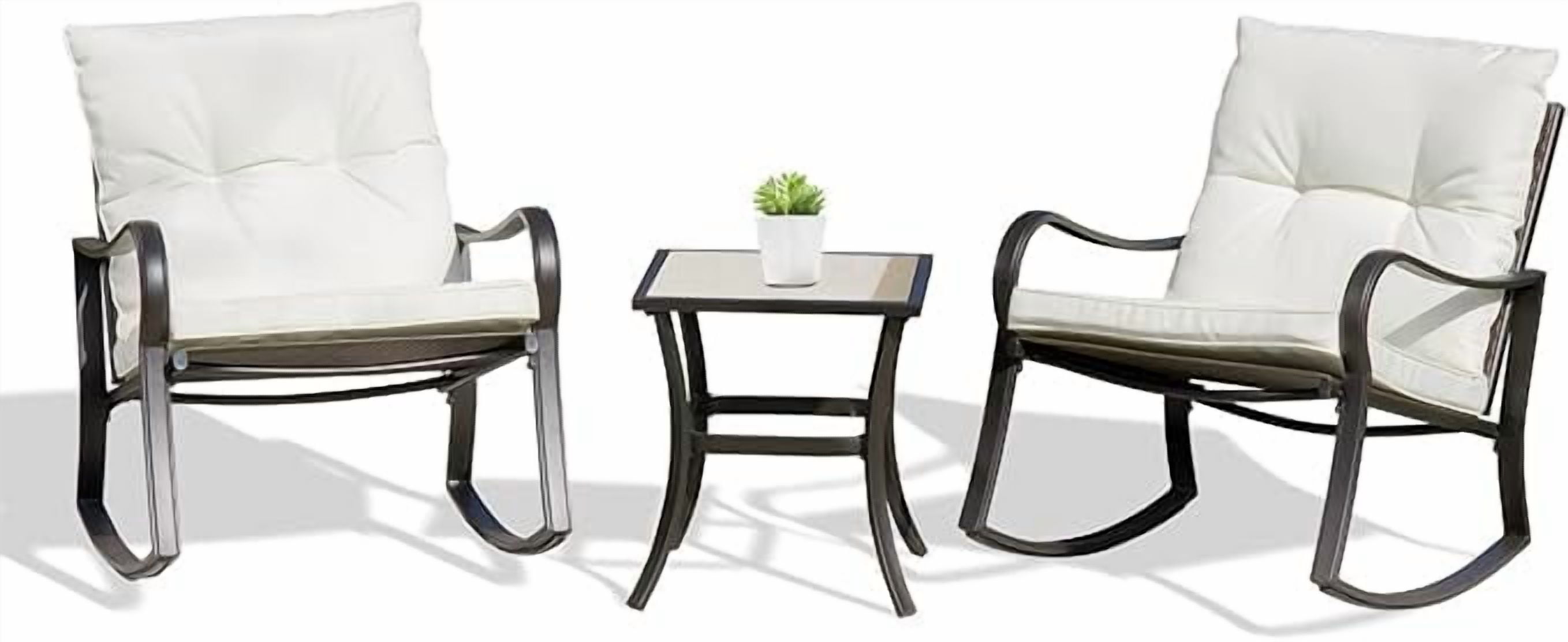 TOTAL 3 Piece Rocking Chair Patio Bistro Set Balcony Chairs Iron ...