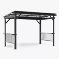 thumbnail image 1 of TOTAL 6.5x12FT Hardtop Grill Gazebo, Outdoor BBQ Shelter with 2 Side Shelves, Sloping Steel Roof, Permanent Sun Shade & Ceiling Hooks for Patio, Deck, Yard, Garden (Gray), 1 of 8