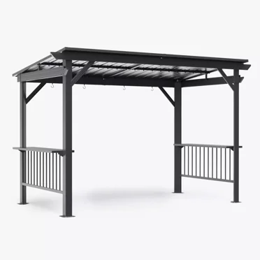 TOTAL 6.5x12FT Hardtop Grill Gazebo, Outdoor BBQ Shelter with 2 Side Shelves, Sloping Steel Roof, Permanent Sun Shade & Ceiling Hooks for Patio, Deck, Yard, Garden (Gray)