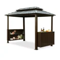 thumbnail image 1 of TOTAL 6x10FT Hardtop Grill Gazebo – Outdoor Metal BBQ Canopy with Galvanized Steel Double Roof, 2 Storage Cabinets, Ceiling Hooks, Permanent Patio Shelter for Backyard and Garden, Brown, 1 of 8