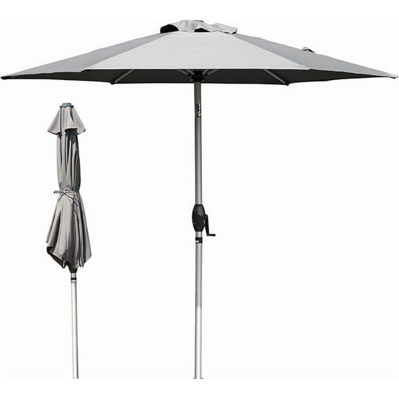 TOTAL 7.5FT Patio Umbrella Outdoor Market Umbrella with Silver Aluminum Pole, UV Resistant Canopy, Wind Vent, Tilt & Crank System, Perfect for Patio, Garden, Deck, Pool, Outdoor Dining, Gray