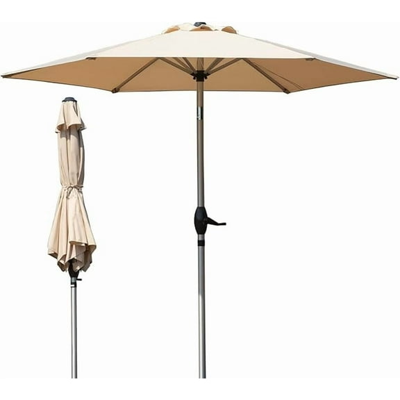 TOTAL 7.5FT Patio Umbrella Outdoor Market Umbrella with Silver Aluminum Pole, UV Resistant Canopy, Wind Vent, Tilt & Crank System, Perfect for Patio, Garden, Deck, Pool, Outdoor Dining, Beige