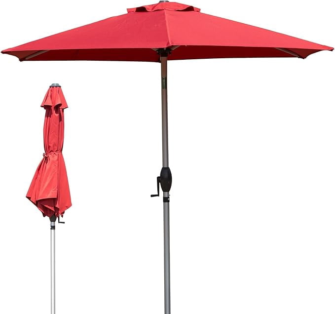 7 patio umbrella with lights and silver aluminum pole TOTAL 7.5FT Patio Umbrella Outdoor Market Umbrella with Silver Aluminum  Pole, UV Resistant Canopy, Wind Vent, Tilt & Crank System, Perfect for  Patio,