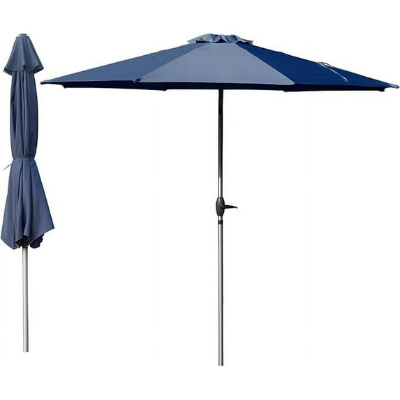 TOTAL 9FT Patio Umbrella Outdoor Market Umbrella with Silver Aluminum Pole, UV Resistant Canopy, Wind Vent, Tilt & Crank System, Perfect for Patio, Garden, Deck, Pool, Outdoor Dining, Navy Blue