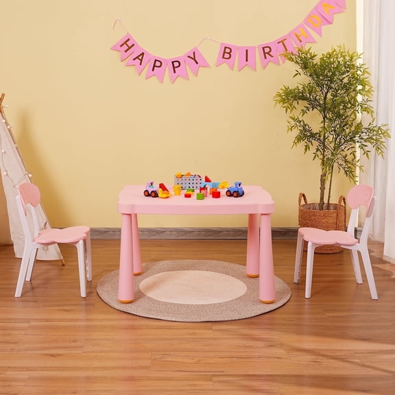 TOTAL Kids 3-Piece Plastic Toddler Table and Chair Set, Children's Activity Table, Safe, Durable, Comfortable, Easy to Assemble, Pink