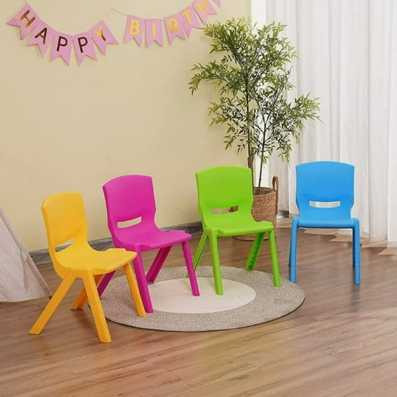 TOTAL Kids Chairs Set includes 4 enlarged plastic toddler chairs, Suitable for home, kindergarten, preschool, daycare, and playrooms,Great gift for Children's Day
