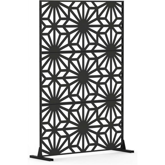 TOTAL Metal Privacy Screen, Outdoor Patio Screen Panels Decorative Fences Indoor Room Space Divider Stand Freestanding Privacy Screen for Patio, Garden, Balcony, Black (Sunflower)