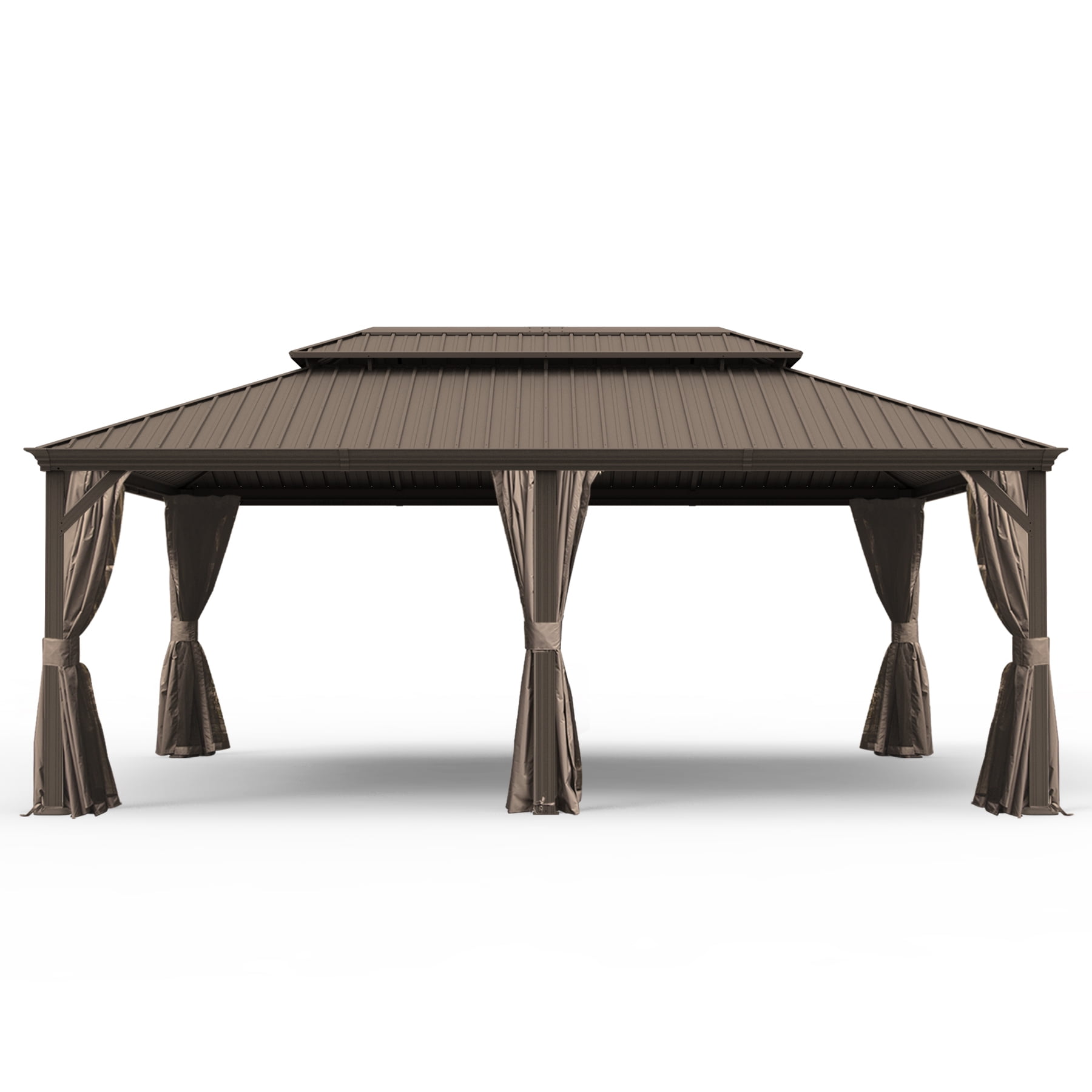 TOTAL Ourdoor 20ft×14ft Hardtop Gazebo,Aluminum Frame Canopy Galvanized Steel with Double Roof,Curtain & Netting for Patio Deck Backyard, Brown