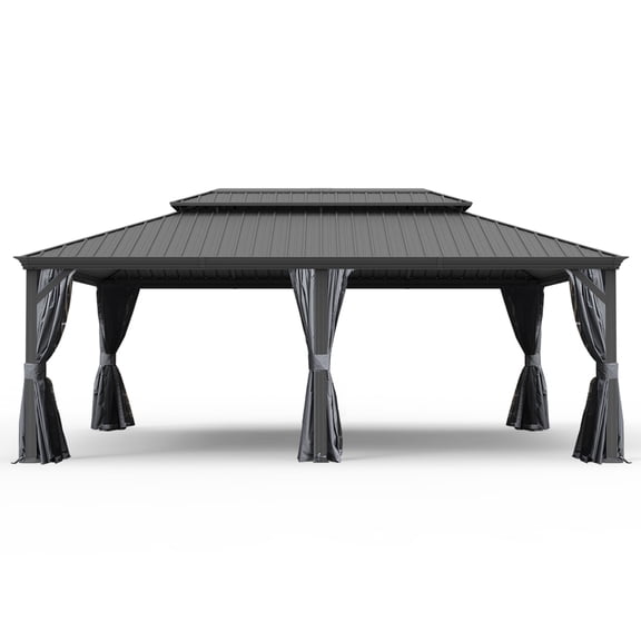 TOTAL Ourdoor 24ft×14ft Hardtop Gazebo,Aluminum Frame Canopy Galvanized Steel with Double Roof,Curtain & Netting for Patio Deck Backyard, Gray