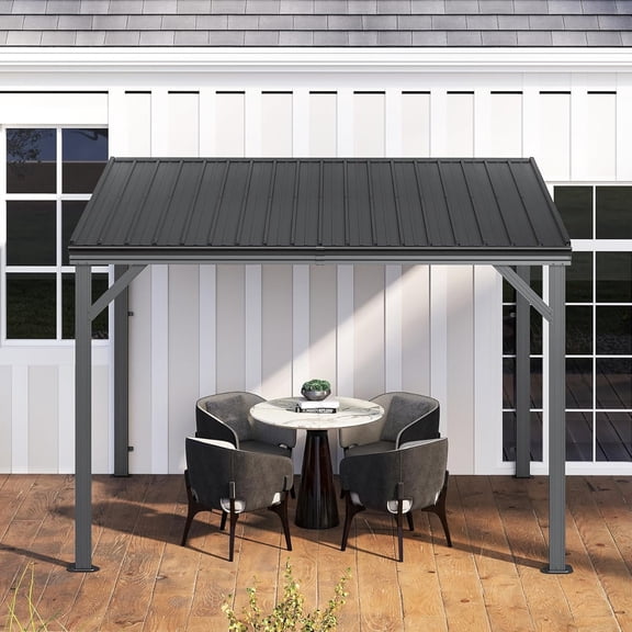 TOTAL Outdoor 10x10FT Heavy-Duty Wall-Mounted Gazebo with Galvanized Steel Roof, Wind & Snow Resistant Outdoor Patio Cover with Upgraded Drainage System